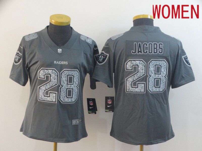 Women Oakland Raiders #28 Jacobs Nike Teams Gray Fashion Static  Limited NFL Jerseys->women nfl jersey->Women Jersey